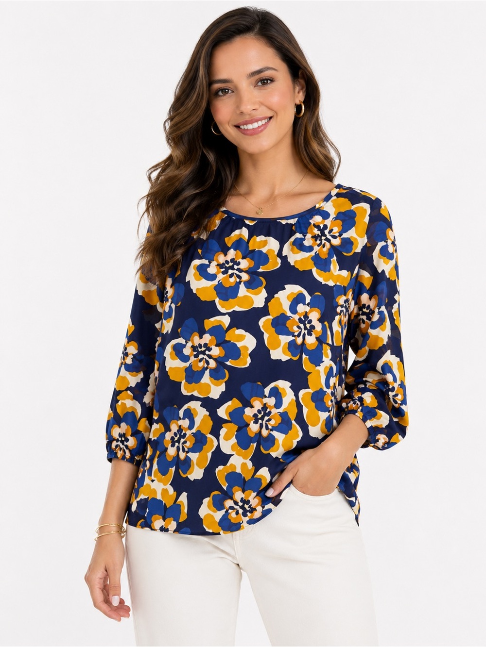 Cabi Women's Floral Top - Blue‎ and Yellow
